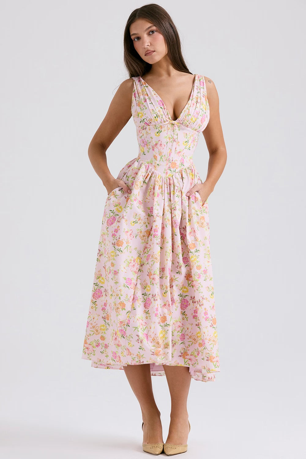 Women's Evening Dress - Sleeveless V-Neck - Fitted Bodice - Flowing Elegant Silhouette by Lumina Vancouver