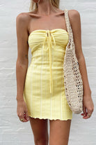 Women's Strapless Mini Dress - Ribbed Texture - Ruched Bust with Drawstring - Stretch Fit by Lumina Vancouver