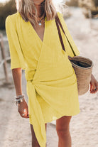 Women's Wrap Mini Dress - Lightweight Cotton-Linen - V-Neck Adjustable Fit by Lumina Vancouver
