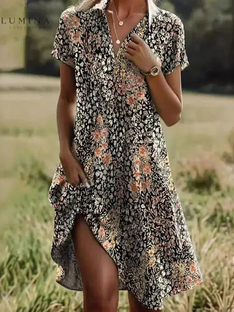 Isabella - Boho Vintage V-Neck Dress