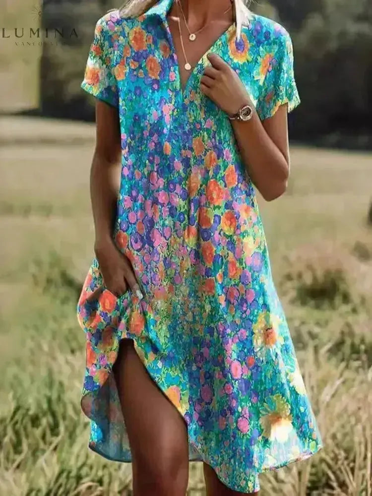 Isabella - Boho Vintage V-Neck Dress