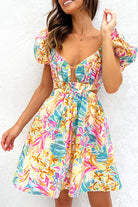 Women's A-Line Dress - Plunging Neckline - Puff Sleeves - Cinched Waist - Knee-Length by Lumina Vancouver