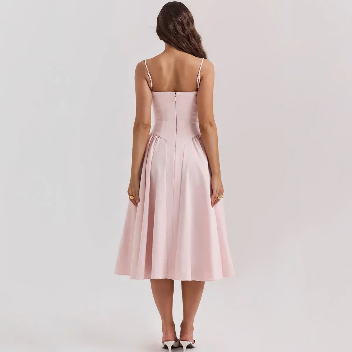 Women's Corset Dress - Sweetheart Neckline - Spaghetti Straps - A-Line Midi Fit by Lumina Vancouver