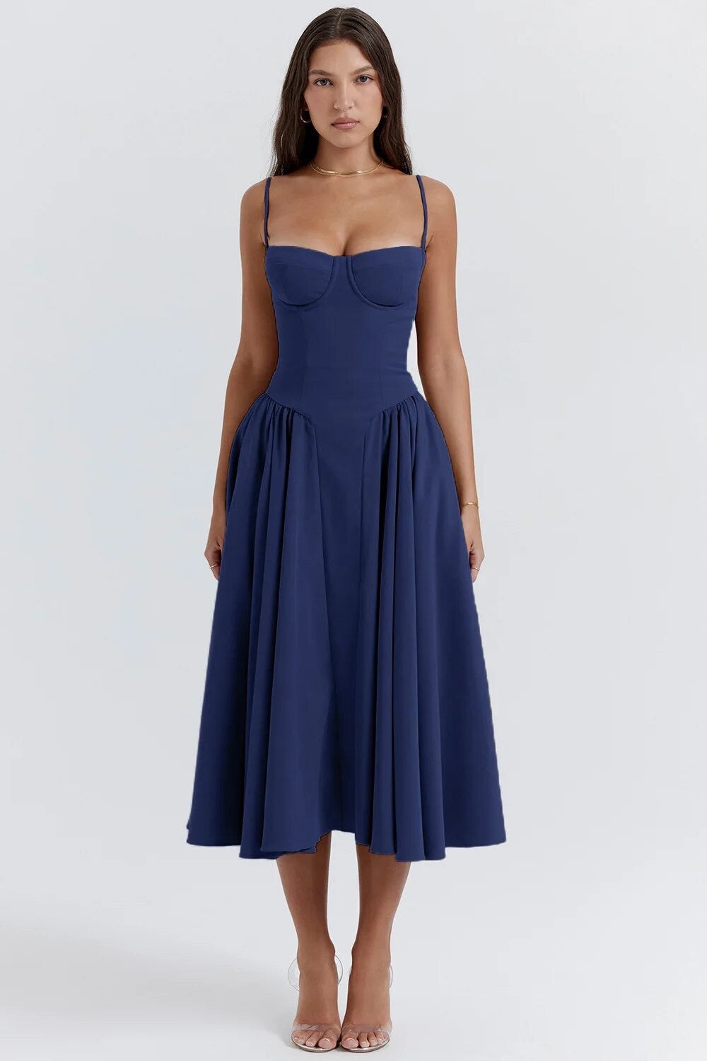 Women's Corset Dress - Sweetheart Neckline - Spaghetti Straps - A-Line Midi Fit by Lumina Vancouver