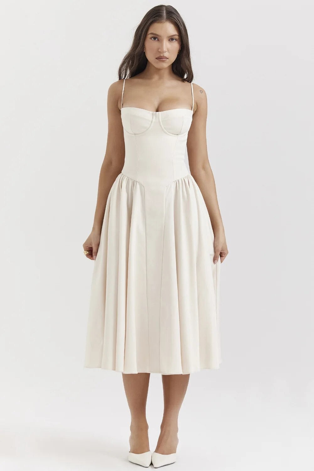 Women's Corset Dress - Sweetheart Neckline - Spaghetti Straps - A-Line Midi Fit by Lumina Vancouver