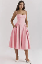 Women's Corset Dress - Sweetheart Neckline - Spaghetti Straps - A-Line Midi Fit by Lumina Vancouver