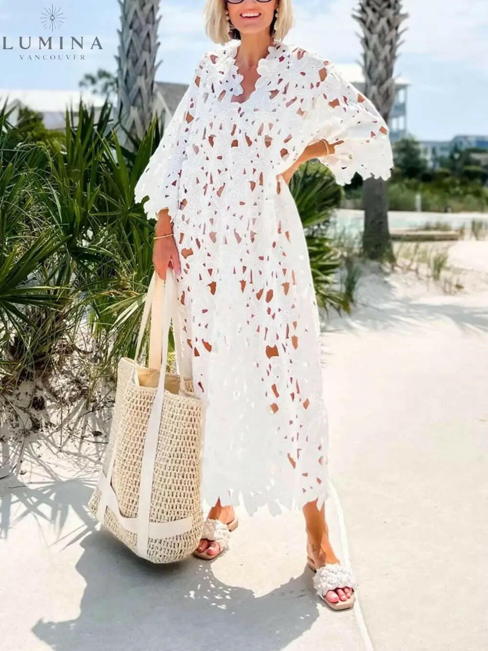 Raquel - Floral Eyelet Long Sleeve Midi Dress