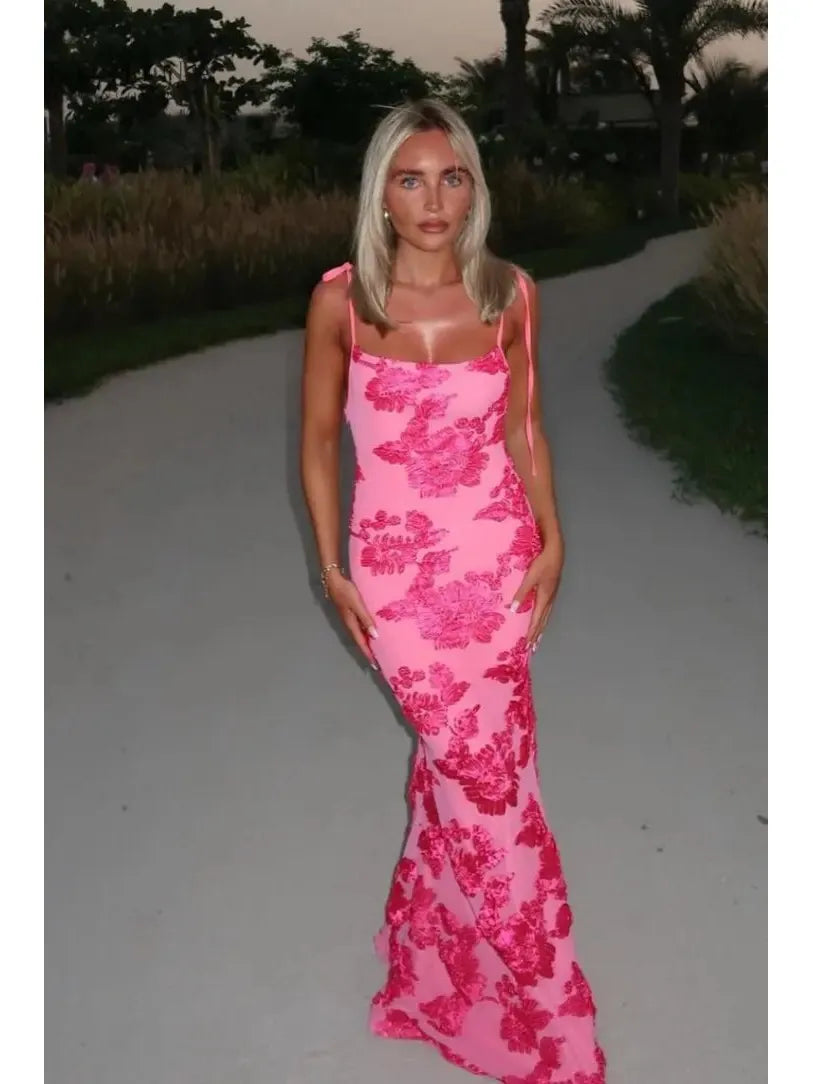 Maritza - Pink Floral Knot-Strap Dress
