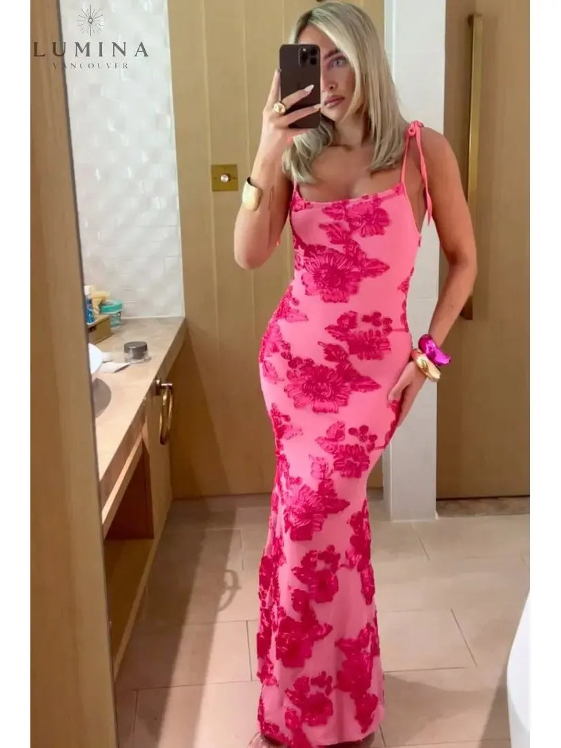 Maritza - Pink Floral Knot-Strap Dress