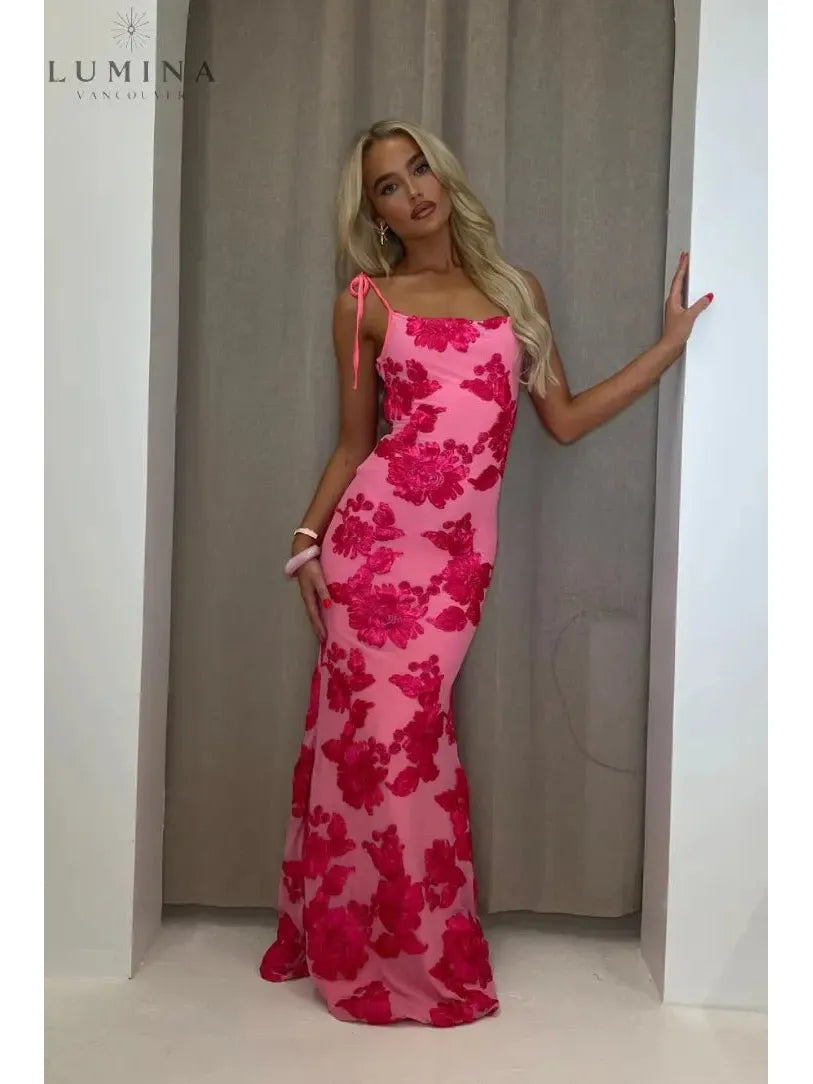 Maritza - Pink Floral Knot-Strap Dress