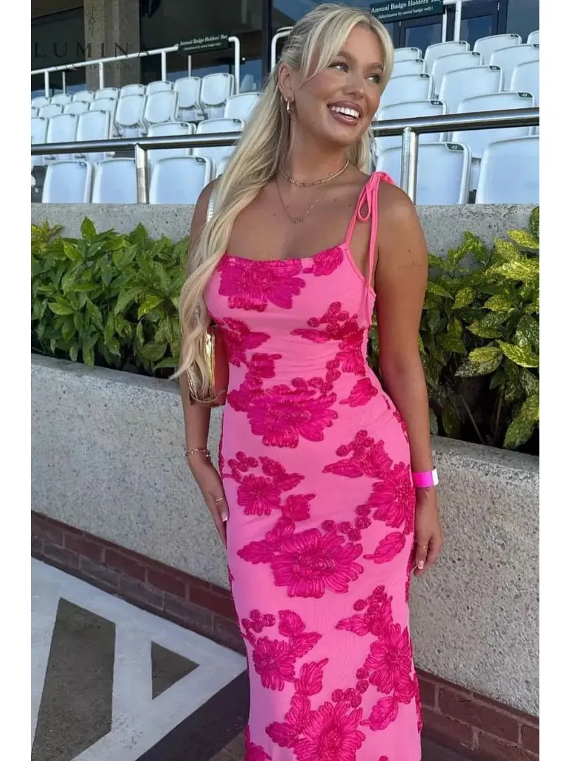 Maritza - Pink Floral Knot-Strap Dress