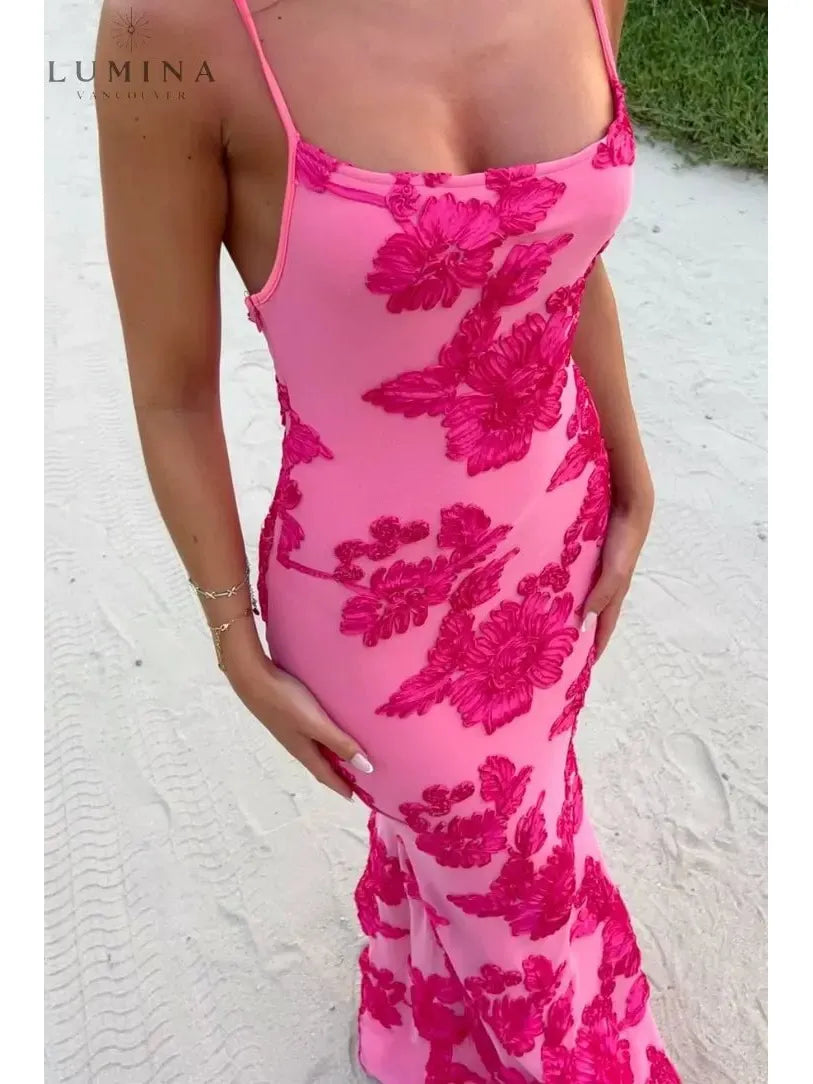 Maritza - Pink Floral Knot-Strap Dress