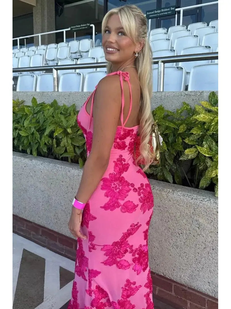 Maritza - Pink Floral Knot-Strap Dress
