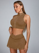 Cutout V Shape Waist Backless Skirt Suit.