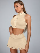 Cutout V Shape Waist Backless Skirt Suit.