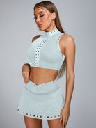 Cutout V Shape Waist Backless Skirt Suit.