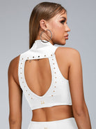 Cutout V Shape Waist Backless Skirt Suit.