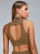 Cutout V Shape Waist Backless Skirt Suit.